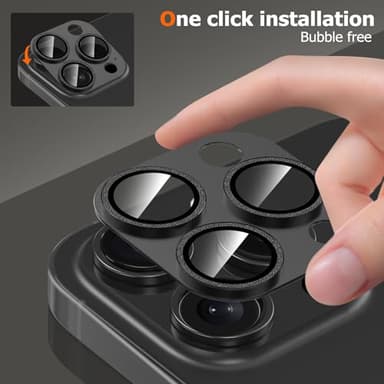 Solnern Compatible for iPhone 15 Pro Max/ 15 Pro Camera Lens Protector, Gliter Bling Diamond 9H Tempered Glass Camera Cover screen Metal Ring Scratch Resistant(Black) - Image 4