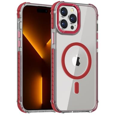 DEERLAMN Strong Magnetic Case for iPhone 14 Pro Max,[Compatible with Magsafe][Military-Grade Protection] Clear Slim Shockproof Protective Phone Cover for Women Men-Transparent+Red - Image 1