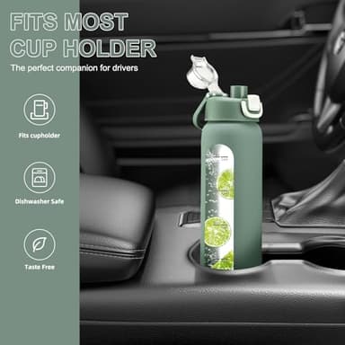chunmo 32 oz Glass Water Bottles with 2 Lids-Handle Spout Lid & Straw Lid, 1 Liter Motivational Borosilicate Water Bottle with Time Marker and Silicone Sleeve,Leakproof-Olive-1 Pack - Image 7