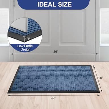 Mibao Front Door Mat, Heavy Duty Durable Welcome Mat for Outdoor Indoor, Dirt Trapper Waterproof Super Absorbent Door Mat for Entryway Outside Patio Porch, 29.5" x 17", Blue - Image 2