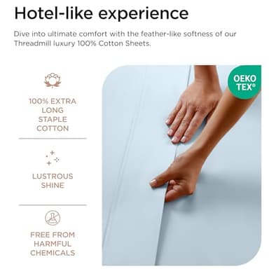 Threadmill 100% Cotton Sheets for Queen Size Bed - 600 Thread Count Queen Bed Sheets Set with 16” Deep Pocket - Sateen Weave 4-Piece Bedding Set with Cooling Effect, Blue - Image 4