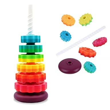 LUCKFUTURE Educational Spinning Stacking Toys, Rainbow Stacking Rings Baby Toy, Montessori Sensory Learning Toy for Girls and Boys Toddlers Toys for 1-3 Year Old - Image 5