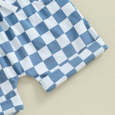 Kupretty Baby Boy Summer Clothes Sleeveless Tank Tops Vest T-Shirt + Casual Checkerboard Shorts Toddler Outfits Set (Checkered Shorts-Blue, 6-12 Months) - Image 4
