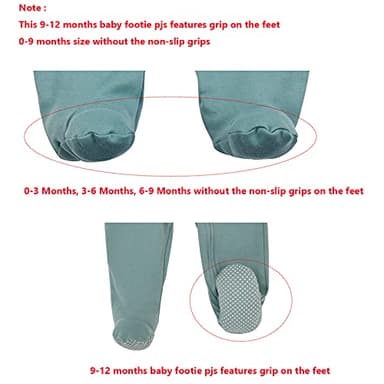 Aablexema Baby Footie Pajamas with Mitten Cuffs, Double Zipper Infant Cotton clothes Sleeper Pjs, Footed Sleep Play (0-3m, Ivory & Grey & Blue) - Image 6