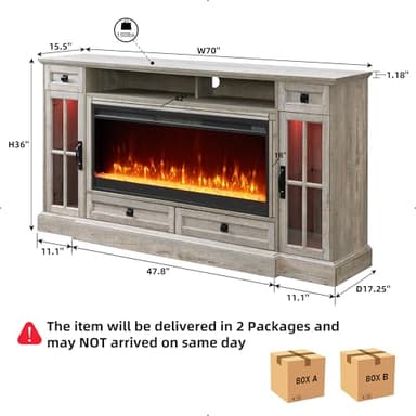 OKD Fireplace TV Stand for 80 Inch TV, Farmhouse Entertainment Center with 42" Fireplace & LED Lights, Modern Media Console Table with Storage Drawers & Cabinets for Living Room, Light Rustic Oak - Image 4