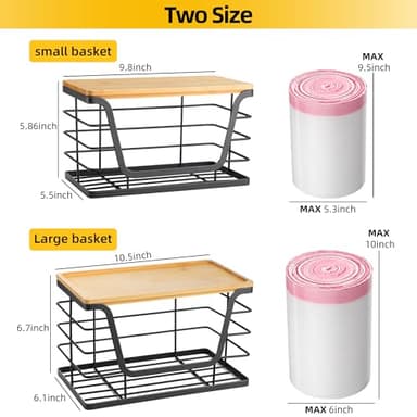 ALOCEO 2 Pack Large Garbage Bag Dispenser for 13/30/33 Gallon Bags, Potato and Onion Storage Baskets with Bamboo Lid, Stainless Steel Stackable Storage Bins for Kitchen Laundry Pantry Room - Image 2