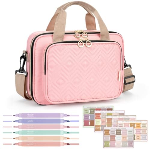 Heouvo Bible Cover Case for Women with 6 Highlighters & Tabs, Large Bible Bag, Bible Study Supplies, Pink - Image 1