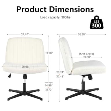 Sweetcrispy Criss Cross Chair Legged, Armless Office Swivel Desk Chair No Wheels, Vanity Height Adjustable Wide Seat Computer Task Seating - Teddy Cream - Image 2