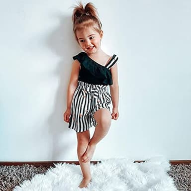 DISAUR Baby Girl Summer Clothes Black t-Shirt+ White Black stripes Shorts Toddler Girl Outfits 3t 4t 3-4t - Image 2