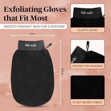Kitsch Exfoliating Glove – Korean Exfoliating Mitt & Deep Exfoliating Body Scrubber for Shower, Bath | Body Exfoliator, Dead Skin Remover | Skin Care for Smooth, Renewed Skin - 1pc, Black - Image 7