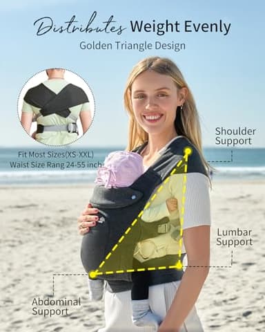 GROWNSY Baby Carrier Newborn to Toddler, Cozy Baby Wraps Carrier, Ergonomic Baby Carrier with Head Support, Deep Grey - Image 6