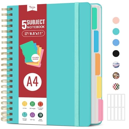 Large Spiral Lined Notebooks for Work With Removable Dividers & Tabs, 8.5"x11" Hardcover 5 Subject Notebook for Note Taking & Organizer, A4 College Ruled Journal for Women & Writing, Aquamarine, 280 Pages - Image 1