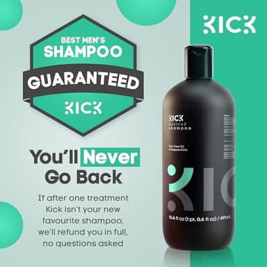 Kick Mens Shampoo - Peppermint & Tea Tree for Oil Control - Sulfate-Free, Refreshing Formula - Anti-Dandruff and Scalp Soothing - Shampoo for Oily Hair - Cruelty-Free - 16.6oz - Image 6