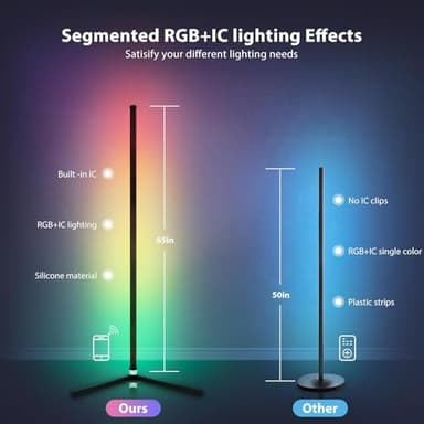 WISIMMALL 2PCS RGB Corner Floor Lamp, 64.5" RGB Color Changing Mood Light Bluetooth APP and Remote Control Music Sync LED 398 Dimmable Modes Modern Floor Lamp for Living Room, Light Timing - Image 2