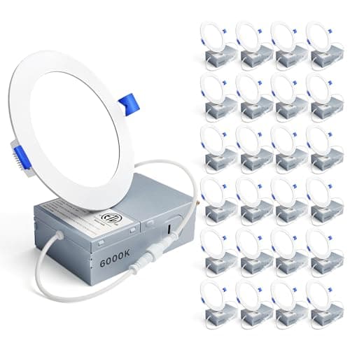Ensenior 24 Pack 4 Inch LED Recessed Ceiling Light, Dimmable, 6000K Clear White, 750LM 9W 120V, High Brightness Canless Wafer Downlight - ETL&FCC&IC - Image 1