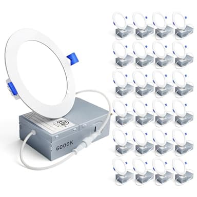 Ensenior 24 Pack 4 Inch LED Recessed Ceiling Light, Dimmable, 6000K Clear White, 750LM 9W 120V, High Brightness Canless Wafer Downlight - ETL&FCC&IC - Image 1