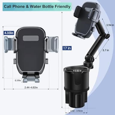 Car Cup Holder Expander Phone Holder with Adjustable Arm and Base, 2 in 1 Phone Mount and CupHolder Adapter with Expandable Base for Most Large Drink Bottle and Fit All 4-7'' Smartphones - Image 8