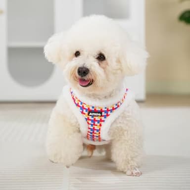 AIITLE Warm Plush Dog Vest Harness and Leash Set - No-Pull Plaid Dog Harness with Safety Buckle - Cold Weather Dog Harness for Indoor and Outdoor Use for Puppy and House Cats White XXS - Image 7