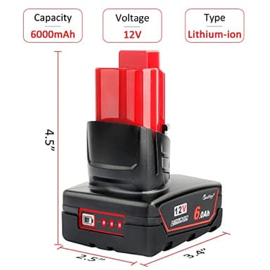 waitley 2 Pack 12V 6A Replacement Battery Compatible with Milwaukee 6.0Ah Power Tools - Image 3