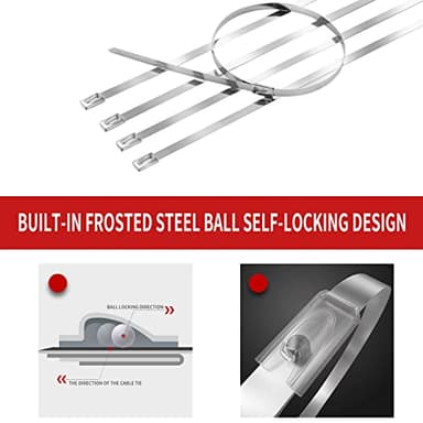 Metal Zip Ties 11.8 inch 100pcs 304Stainless steel Heavy duty Multi-purpose Self-locking Cable Ties Suitable for in machinery, vehicles, farms, pipes, roofs,cables, as well as Outdoor binding - Image 4