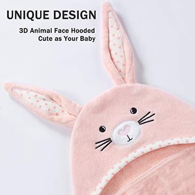 TBEZY Baby Hooded Towel with Unique Animal Design Ultra Soft Thick Cotton Bath Towel for Newborn (Bunny) - Image 6
