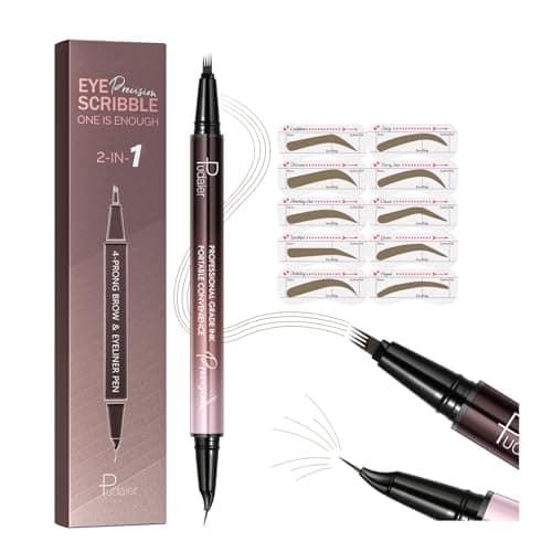 Pudaier 2-in-1 Curved Eyebrow Pen & Eyeliner with 10Pcs Brow Stencils, Microblading Eyebrow Pencil, Waterproof & Long Lasting, Truffle - Image 1