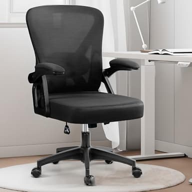Office Chair, Ergonomic Home Computer Desk Chairs, Comfy Breathable Mesh Chair with Adjustable Lumbar Support Flip-up Armrests, Executive Task Chair with High Back for Home Office Rolling Swivel Chair - Image 2
