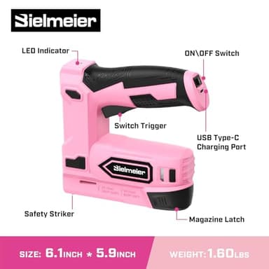 Bielmeier Pink Cordless Staple Gun, 2-in-1 Nail Gun Battery Powered with 2600Pcs Staples and Nails, 4V Brad Nailer Tacker Electric Stapler for Upholstery, Material Repair, Carpentry, Wood, DIY - Image 5