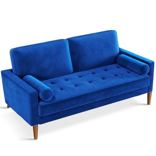 Vesgantti Blue Velvet 56" Mid-Century Modern Loveseat Sofa, 2 Seater with Tufted Seat, Sturdy Wooden Frame, Indoor Use - Image 1