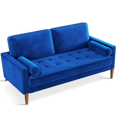 Vesgantti Blue Velvet 56" Mid-Century Modern Loveseat Sofa, 2 Seater with Tufted Seat, Sturdy Wooden Frame, Indoor Use - Image 1