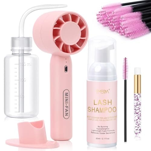 EMEDA Lash Shampoo Kit 2.02 fl oz Lash Cleaning Kit with Rechargeable Fan Dryer/Brush/Rinse Bottle, Oil-free Cleanser Wash for Extensions & Clusters & Natural Eyelashes, Cleaner for Eyelash Care - Image 1