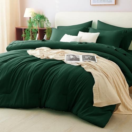 CozyLux King Comforter Set Emerald Green, 7 Pieces Bed in a Bag Bedding Comforter Set with Sheets, All Season Boho 7PC Bed Sets with Comforter, Fitted Sheets, Flat Sheets, Pillow Shams and Pillowcases - Image 1