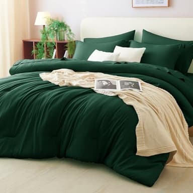 CozyLux King Comforter Set Emerald Green, 7 Pieces Bed in a Bag Bedding Comforter Set with Sheets, All Season Boho 7PC Bed Sets with Comforter, Fitted Sheets, Flat Sheets, Pillow Shams and Pillowcases - Image 1