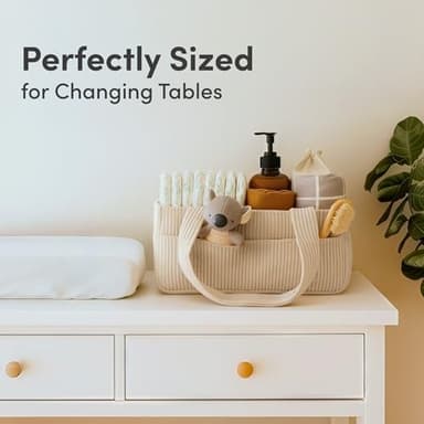 PUTSKA Baby Diaper Caddy Organizer for Changing Table – Stylish Nursery Storage Basket, Newborn Essentials, Baby Shower Gifts and Registry Must-Haves for Boy or Girl, Car Diaper Caddy, Corduroy Cream - Image 6