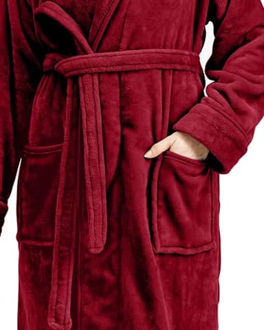 NY Threads Premium Women's Fleece Hooded Bathrobe Plush Long Spa Robe, Medium, Burgundy - Image 4