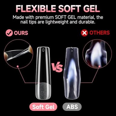 UNA GELLA Nail Tips Square XXL Long: Full Cover Pre-file Square Straignt Gel Nail Tips No C Curve for DIY Press On Nails 216PCS, 12 Sizes Gel Nail Extensions Art Salon - Image 4