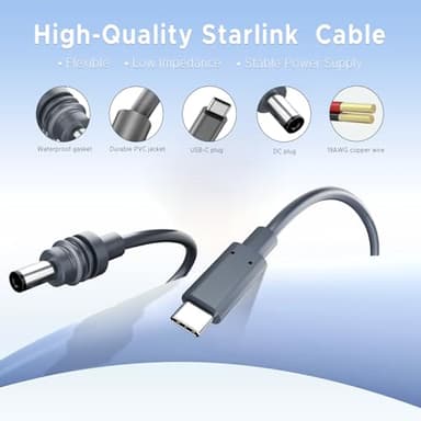 Gtaywell Starlink Mini USB-C to DC Power Cable, Max 100W Input USB Type C to DC Cable, Waterproof, Starlink Mini USB Cable Compatible with 65W+ PD Source 3M/10Ft - Image 2
