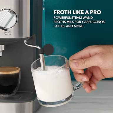 Mr. Coffee Compact Espresso Maker, Espresso Machine With Steam Wand, 15-Bar Pump Automatic Espresso Machine - Image 5