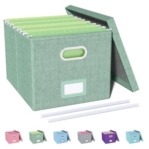 Oterri File Organizer, File Box, File Cabinet for Letter File Folder Storage, Portable Storage Bins with Lids for Office/Decor/Home,Document Organizer, 1 Pack,Green-Box Only - Image 1