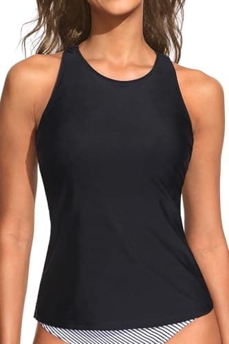 Holipick High Neck Tankini Top Bathing Suit Tops for Women Tummy Control Tank Tops Swimsuits Black 18W - Image 1