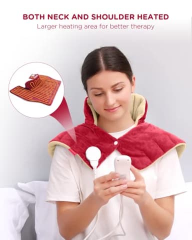 Heating Pad for Neck and Shoulders and Back, Comfytemp Weighted Electric Heat Pad for Pain Relief, 2.6lb Large Heated Wrap, 9 Heat Settings, 11 Auto-Off, Women Men Birthday Gifts Red - Image 5