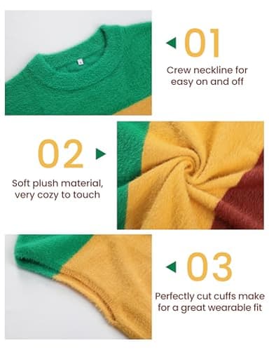 Dqbeng Womens Fuzzy Sweater Vest Sleeveless Casual Crewneck Loose Fit Color Block Pullover Tops (YellowCombo-XS) - Image 6