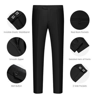WULFUL Men’s Slim Fit Suit One Button 3-Piece Blazer Dress Business Wedding Party Jacket Vest & Pant Black - Image 6