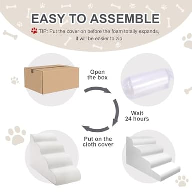 Dog Stairs Ramps for Small/Medium Dogs to Beds and Couch Up to 24'', 4-Step Dog Steps with Sturdy High-Density Foam, Pet Stairs with Non-Slip Bottom for Puppy and Cat, with Hair Remover Roller, White - Image 7