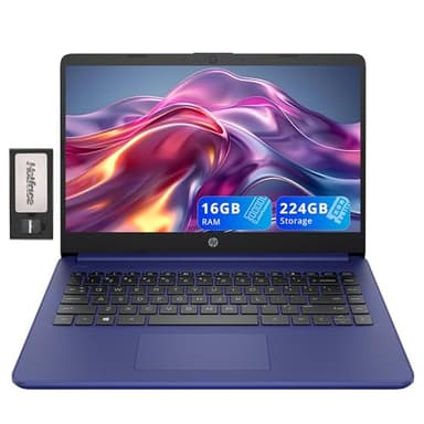 HP Stream 14" Micro-Edge HD Laptop, Intel Celeron N4020, 16GB RAM, 224GB Storage (64GB eMMC & 160GB Docking Station Set), 1 Year Office 365, Webcam, Wi-Fi 5, Bluetooth, Windows 11, Blue - Image 1