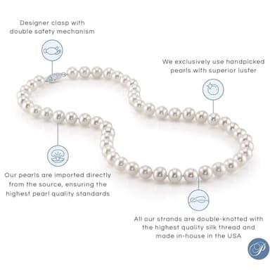 The Pearl Source Real Pearl Necklace for Women with AAA+ Quality Round White Freshwater Genuine Cultured Pearls (White Gold, 9-10mm) - Image 7