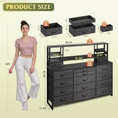 WLIVE Storage Organizer Unit with 15 Fabric Drawer & 5 Open Shelves, Tall Black Storage Drawers Organizer with Charging Station, Storage Tower Organizaton for Living Room, Hallway, Office - Image 3