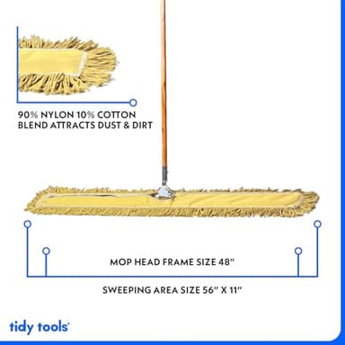 Tidy Tools 48 Inch Yellow Commercial Dust Mop & Floor Sweeper – Wood Handle Floor Mop for Tile, Hardwood & Concrete - Image 4