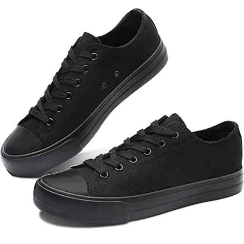 Obtaom Women’s Canvas Shoes Low Top Fashion Sneakers Slip on Walking Shoe(Black/Black US9) - Image 1