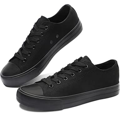 Obtaom Women’s Canvas Shoes Low Top Fashion Sneakers Slip on Walking Shoe(Black/Black US9) - Image 1